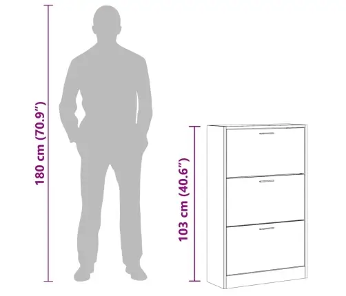 Apavu Plaukts, Betona Pelēks, 63X24X103 Cm, Inženierijas Koks Vidaxl