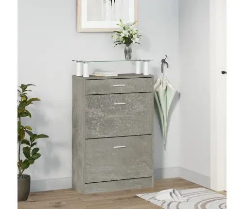 Apavu Plaukts, Betona Pelēks, 63X24X104 Cm, Inženierijas Koks Vidaxl