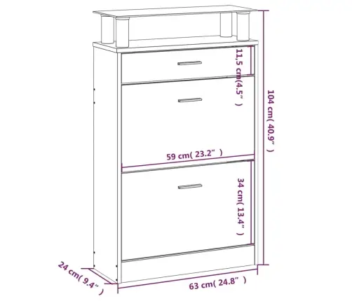 Apavu Plaukts, Betona Pelēks, 63X24X104 Cm, Inženierijas Koks Vidaxl
