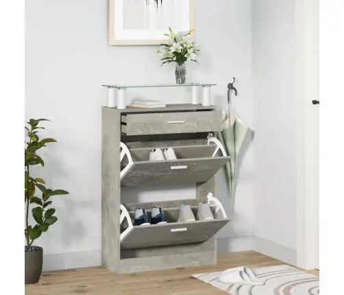 Apavu Plaukts, Betona Pelēks, 63X24X104 Cm, Inženierijas Koks Vidaxl