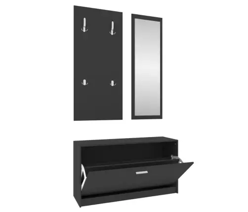 3-1 Batų Spintelės Komplektas, Juodas, Apdirbta Mediena