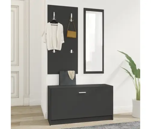 3-1 Batų Spintelės Komplektas, Juodas, Apdirbta Mediena