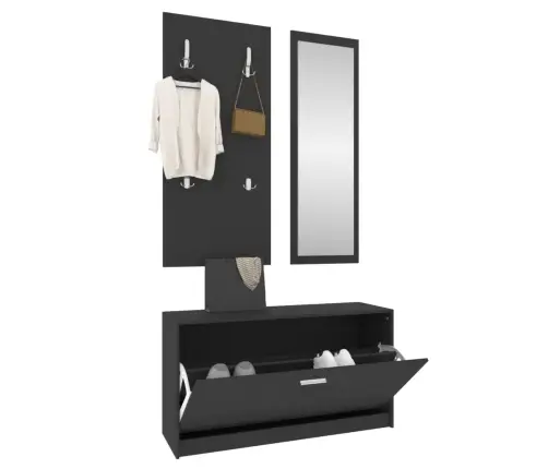 3-1 Batų Spintelės Komplektas, Juodas, Apdirbta Mediena