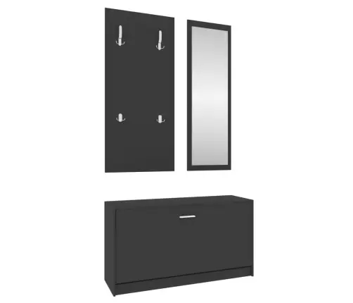 3-1 Batų Spintelės Komplektas, Juodas, Apdirbta Mediena