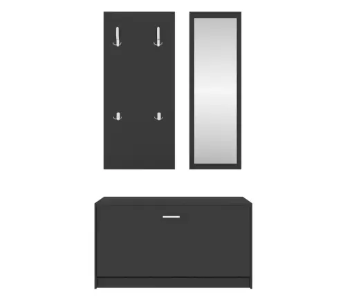 3-1 Batų Spintelės Komplektas, Juodas, Apdirbta Mediena