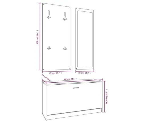 3-1 Batų Spintelės Komplektas, Juodas, Apdirbta Mediena