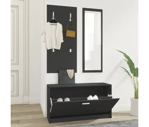 3-1 Batų Spintelės Komplektas, Juodas, Apdirbta Mediena