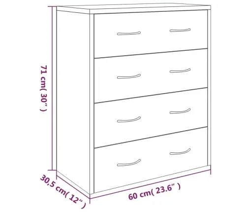 Kumode Ar 4 Atvilktnēm, 60X30,5X71 Cm, Pelēka Vidaxl