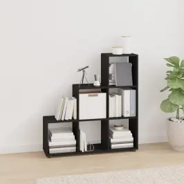 Knygų Lentyna, Juoda, 107cm Apdirbta Mediena, Laiptų Dizaino