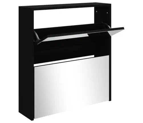 Batų Spintelė Su Veidrodžiu, 2 Aukštų, Juoda, 63X17X67Cm