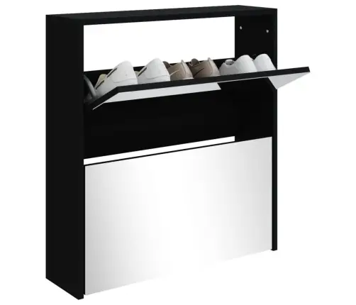 Batų Spintelė Su Veidrodžiu, 2 Aukštų, Juoda, 63X17X67Cm