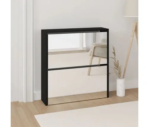 Batų Spintelė Su Veidrodžiu, 2 Aukštų, Juoda, 63X17X67Cm