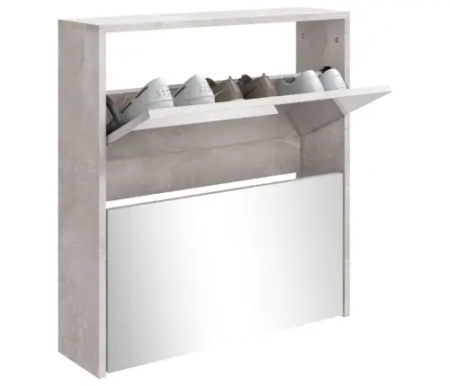 Apavu Plaukts Ar Spoguli, 2 Nodalījumi, Betonpelēks, 63X17X67Cm Vidaxl