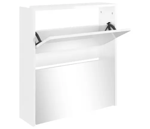 Apavu Plaukts Ar Spoguli, 2 Nodalījumi, Balts, 63X17X67 Cm Vidaxl