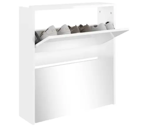 Apavu Plaukts Ar Spoguli, 2 Nodalījumi, Balts, 63X17X67 Cm Vidaxl