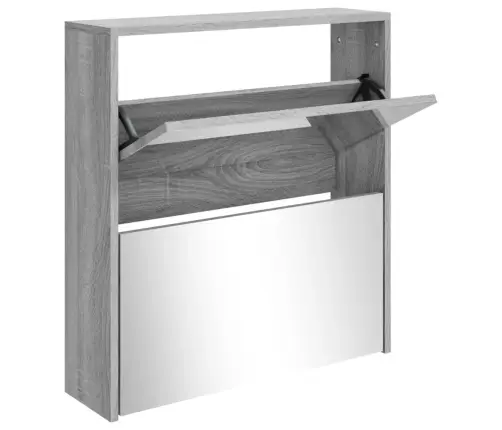 Apavu Plaukts Ar Spoguli, 2 Nodalījumi, Pelēks, 63X17X67 Cm Vidaxl