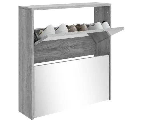 Apavu Plaukts Ar Spoguli, 2 Nodalījumi, Pelēks, 63X17X67 Cm Vidaxl