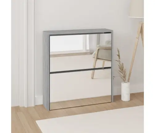 Apavu Plaukts Ar Spoguli, 2 Nodalījumi, Pelēks, 63X17X67 Cm Vidaxl