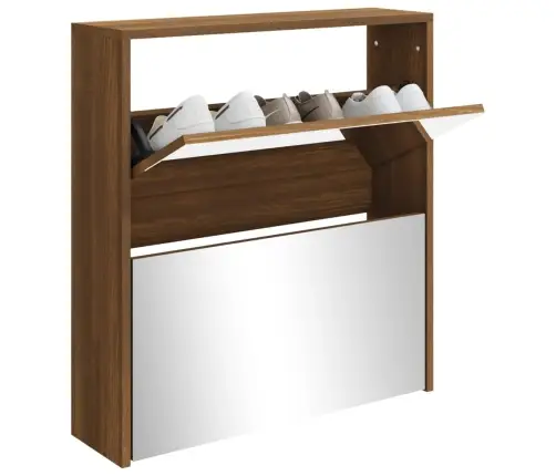 Apavu Plaukts Ar Spoguli, 2 Nodalījumi, Ozolkoka, 63X17X67 Cm Vidaxl