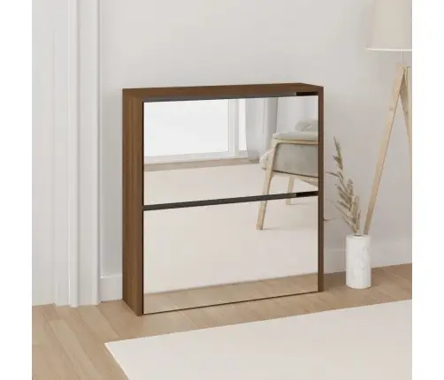 Apavu Plaukts Ar Spoguli, 2 Nodalījumi, Ozolkoka, 63X17X67 Cm Vidaxl