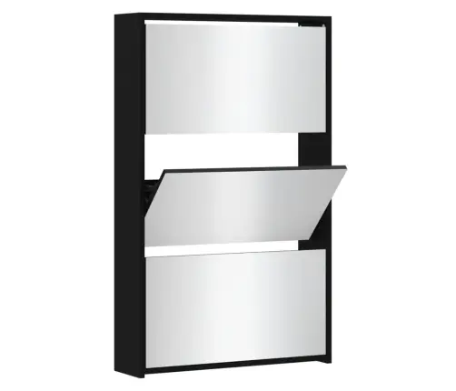 Apavu Plaukts Ar Spoguli, 3 Nodalījumi, Melns, 63X17X102,5 Cm Vidaxl