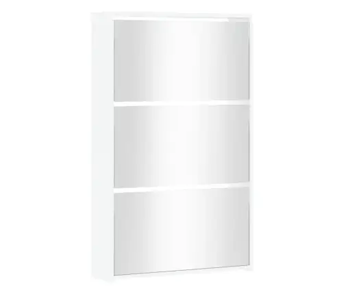 Batų Spintelė Su Veidrodžiu, 3 Sluoksnių, Blizgi, Balta, 63X17X102,5 Cm