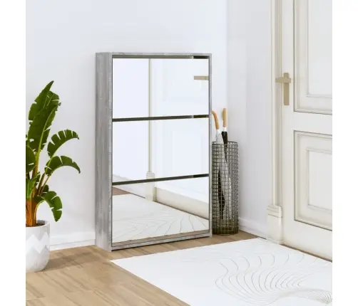 Apavu Plaukts Ar Spoguli, 3 Nodalījumi, Pelēks, 63X17X102,5 Cm Vidaxl