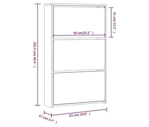 Apavu Plaukts Ar Spoguli, 3 Nodalījumi, Ozolkoka, 63X17X102,5Cm Vidaxl