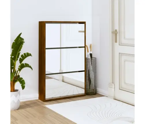 Apavu Plaukts Ar Spoguli, 3 Nodalījumi, Ozolkoka, 63X17X102,5Cm Vidaxl