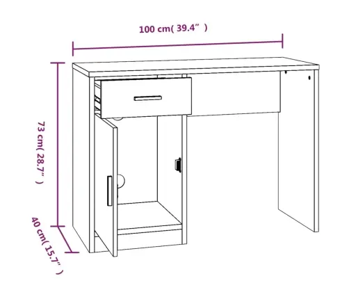Rakstāmgalds Ar Atvilktni Un Skapīti, Melns, 100X40X73 Cm Vidaxl