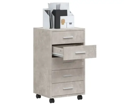 Atvilktņu Skapītis Ar Ritenīšiem, Pelēks, Inženierijas Koks Vidaxl