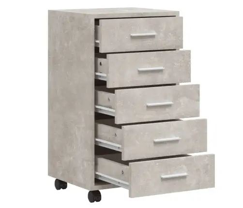 Atvilktņu Skapītis Ar Ritenīšiem, Pelēks, Inženierijas Koks Vidaxl