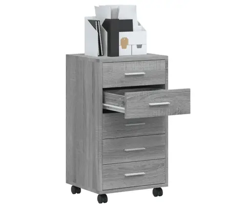 Atvilktņu Skapītis Ar Ritenīšiem, Pelēks, Inženierijas Koks Vidaxl