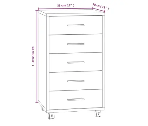 Atvilktņu Skapītis Ar Ritenīšiem, Pelēks, Inženierijas Koks Vidaxl