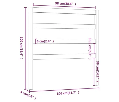 Lovos Galvūgalis, Juodas, 106X4X100cm Pušies Medienos Masyvas