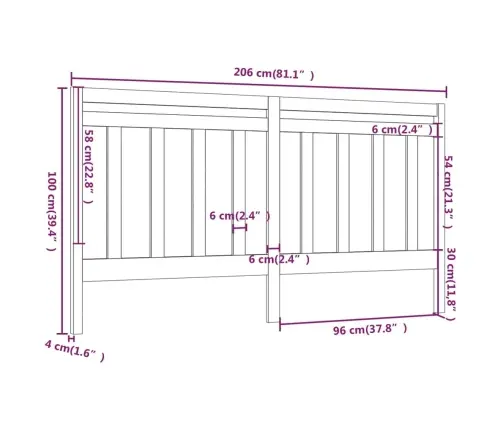 Gultas Galvgalis, 206X4X100 Cm, Priedes Masīvkoks Vidaxl