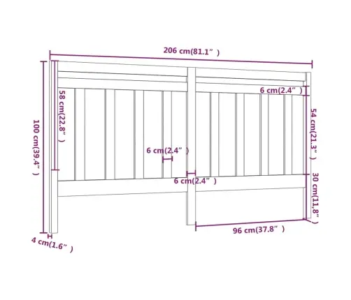 Gultas Galvgalis, Melns, 206X4X100 Cm, Priedes Masīvkoks Vidaxl