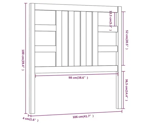 Gultas Galvgalis, Pelēks, 106X4X100 Cm, Priedes Masīvkoks Vidaxl