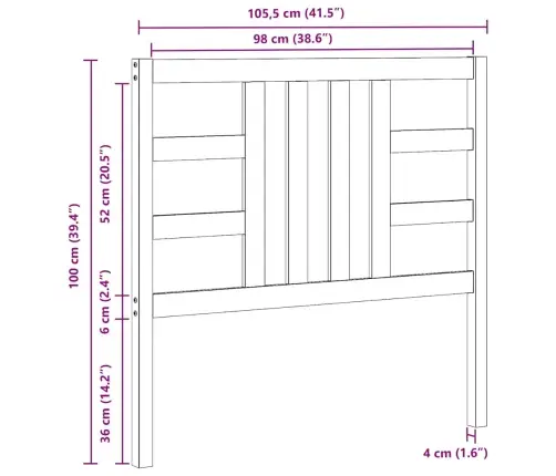Gultas Galvgalis, Melns, 106X4X100 Cm, Priedes Masīvkoks Vidaxl