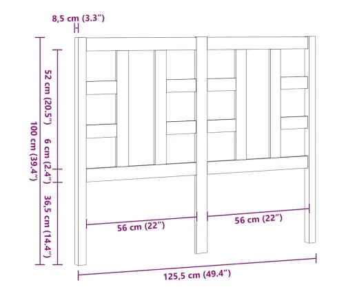 Lovos Galvūgalis, Pilkas, 126X4X100cm Pušies Medienos Masyvas