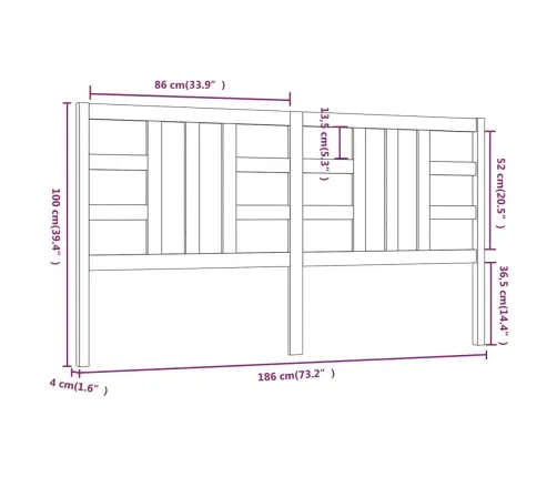Gultas Galvgalis, Pelēks, 186X4X100 Cm, Priedes Masīvkoks Vidaxl