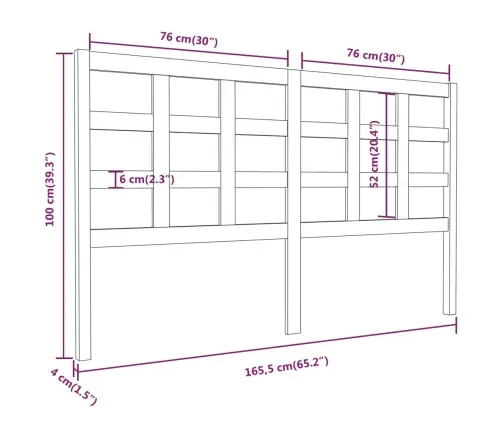 Gultas Galvgalis, Balts, 165,5X4X100 Cm, Priedes Masīvkoks Vidaxl