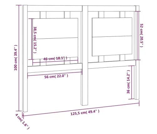 Gultas Galvgalis, Balts, 125,5X4X100 Cm, Priedes Masīvkoks Vidaxl