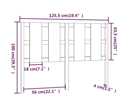 Gultas Galvgalis, Pelēks, 125,5X4X100 Cm, Priedes Masīvkoks Vidaxl