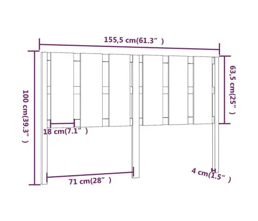 Gultas Galvgalis, 155,5X4X100 Cm, Priedes Masīvkoks, Balts Vidaxl