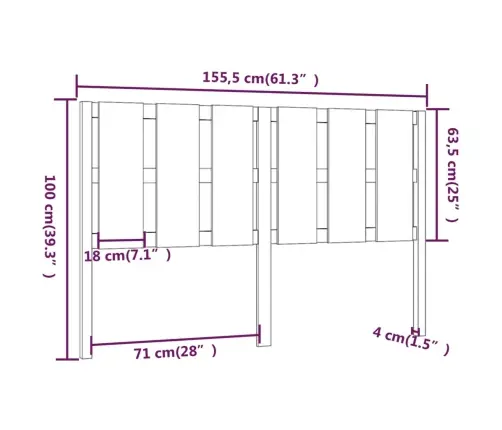 Gultas Galvgalis, Brūns, 155,5X4X100 Cm, Priedes Masīvkoks Vidaxl