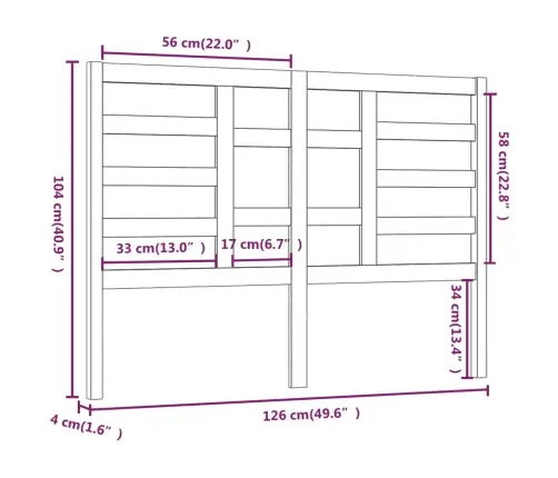 Lovos Galvūgalis, Baltas, 126X4X104cm Pušies Medienos Masyvas