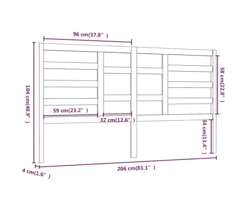 Gultas Galvgalis, Medus Brūns, 206X4X104 Cm, Priedes Masīvkoks Vidaxl
