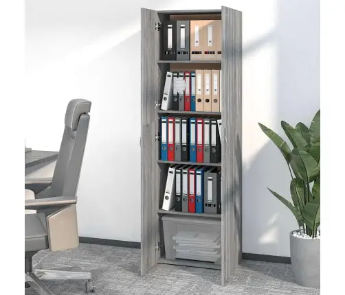 Biroja Skapis, Pelēka Ozolkoka, 60X32X190 Cm, Inženierijas Koks Vidaxl