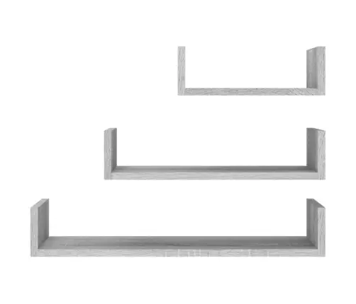 Sienas Plaukti, 3 Gab., Pelēka Ozola Krāsa, Inženierijas Koks Vidaxl